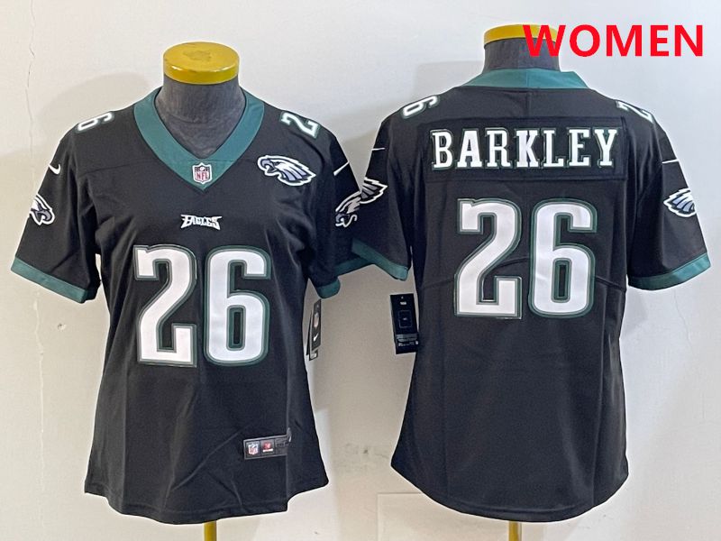 Women Philadelphia Eagles 26 Barkley Black Second generations 2025 Nike Vapor Limited NFL Jersey style 2